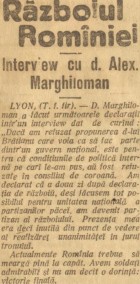 Art. din 22 oct. 1916. Interview cu Al. Marghiloman.